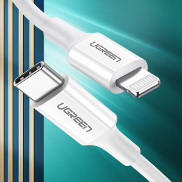 Ugreen US171 Lightning – USB-C MFi PD 20W 480Mb/ s 1m laidas – baltas