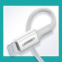 Ugreen US171 Lightning – USB-C MFi PD 20W 480Mb/ s 1m laidas – baltas