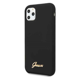 Guess GUHCN58LSLMGBK iPhone 11 Pro juodas/ juodas kietas dėklas Silikoninis vintage auksinis logotipas