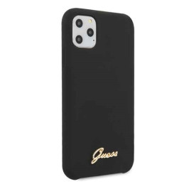 Guess GUHCN58LSLMGBK iPhone 11 Pro juodas/ juodas kietas dėklas Silikoninis vintage auksinis logotipas