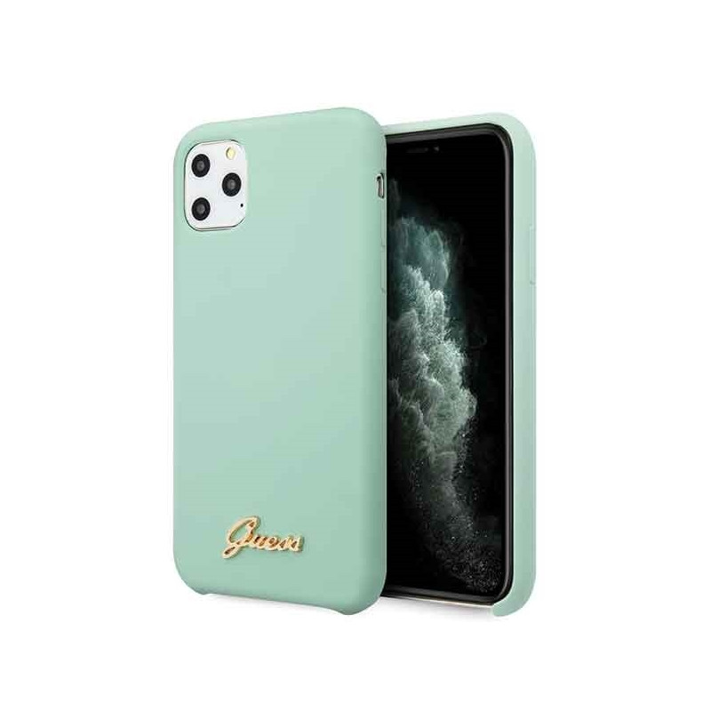 Guess GUHCN58LSLMGG iPhone 11 Pro žalias/ žalias kietas dėklas Silikoninis vintage auksinis logotipas