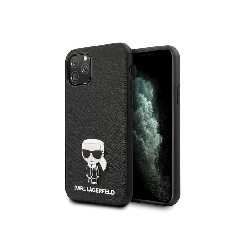 Karl Lagerfeld Saffiano Ikonik Metalinis dėklas iPhone 11 Pro Max - juodas