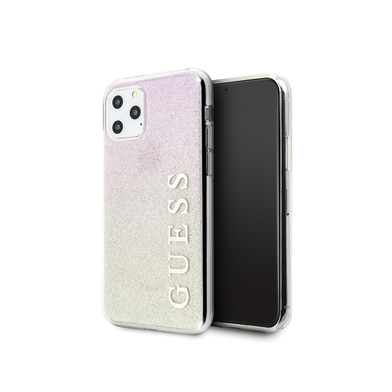 Guess GUHCN65PCUGLGPI iPhone 11 Pro Max rožinio aukso/ aukso rožinės spalvos kietas dėklas Gradient Glitter