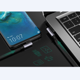 Ugreen kampinis kabelis USB – USB Type C Quick Charge 3.0 QC3.0 3 A 2 m pilkas (US176 20857)
