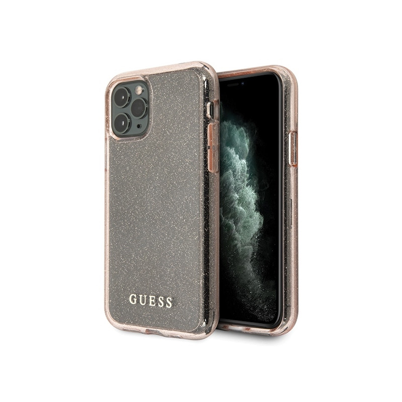 Guess Glitter dėklas iPhone 11 Pro Max - rožinis