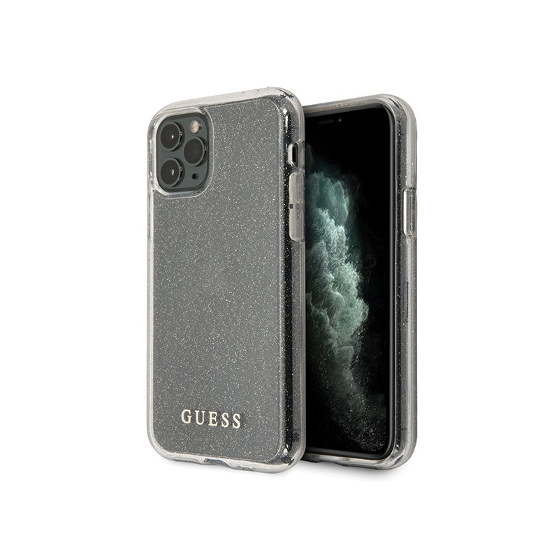 Guess Glitter dėklas iPhone 11 Pro Max - sidabrinis