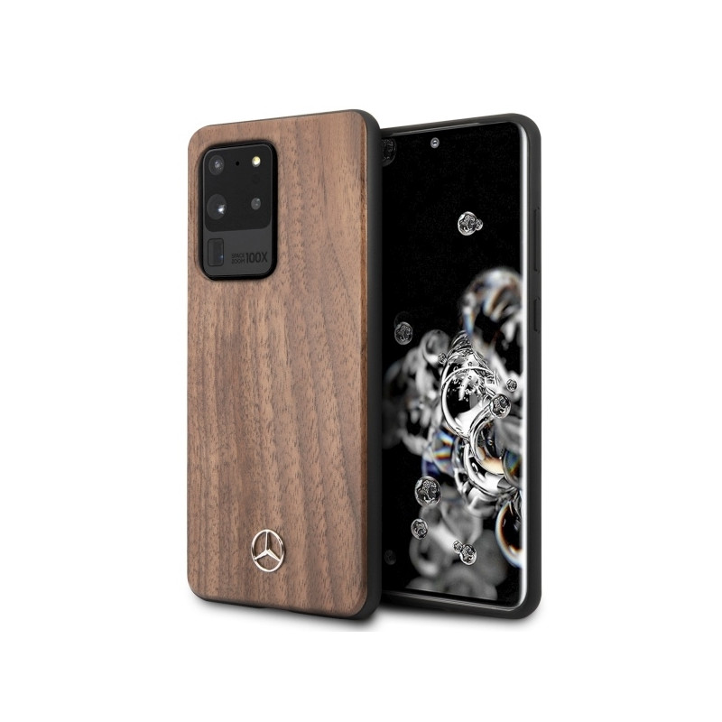 Mercedes Wood Line Walnut dėklas, skirtas Samsung Galaxy S20 Ultra - rudas