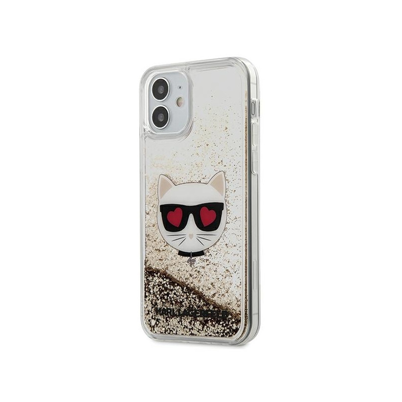 Karl Lagerfeld Liquid Glitter Choupette dėklas iPhone 12 mini - auksinis