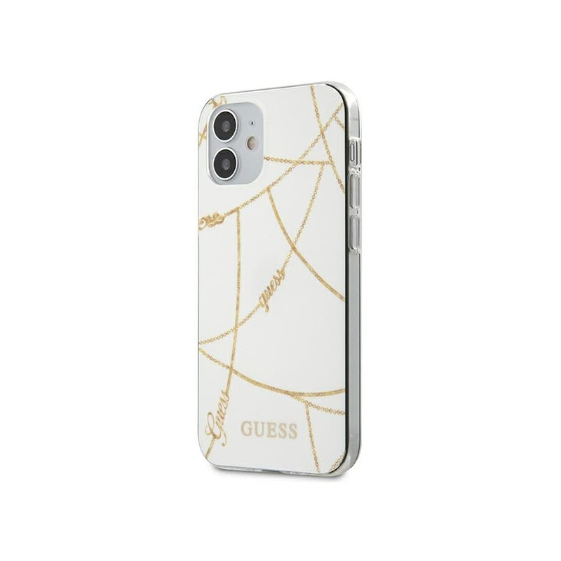 Guess Gold Chain Collection dėklas iPhone 12 mini - baltas