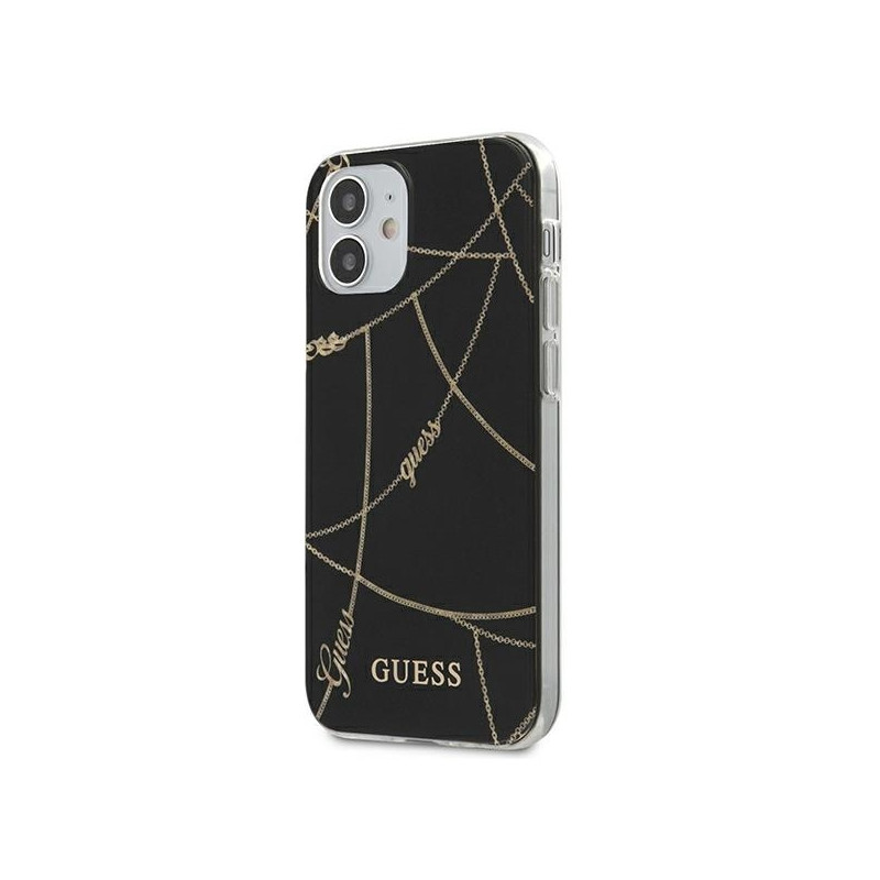 Guess Gold Chain Collection dėklas iPhone 12 mini - juodas