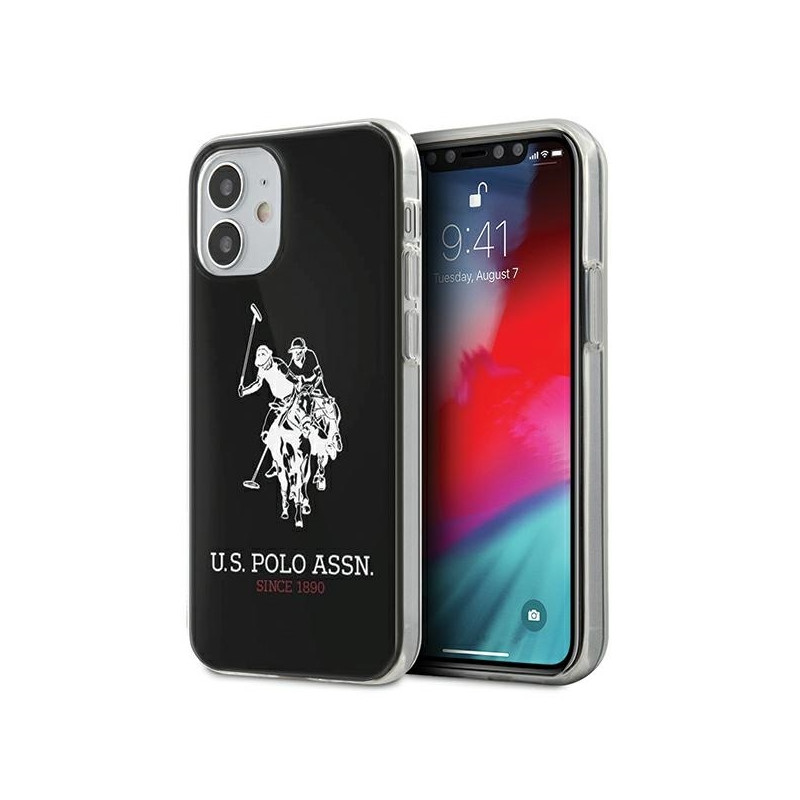 JAV Polo Assn byla Shiny Big Logo iPhone 12 mini - juodas Shiny Big logotipas