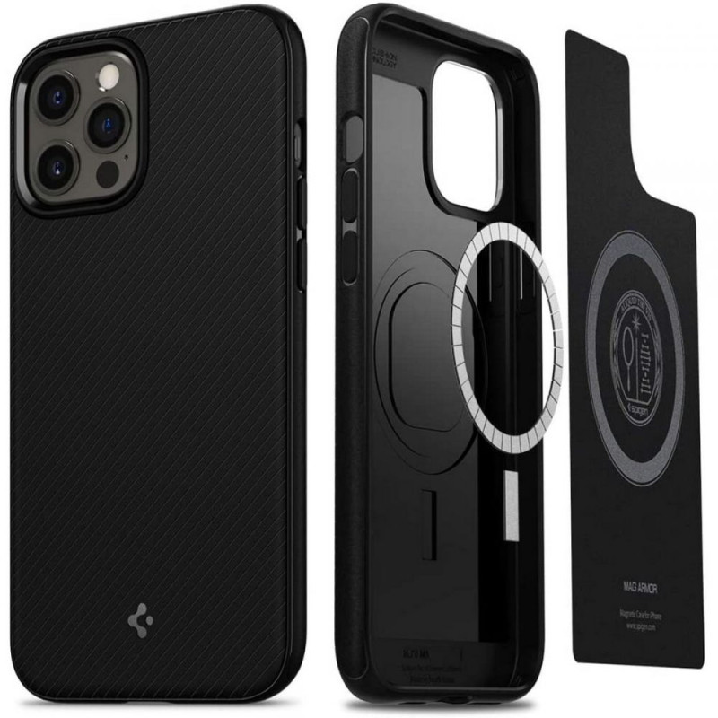 Spigen Mag Armor dėklas, skirtas iPhone 12 / iPhone 12 Pro - matinė juoda