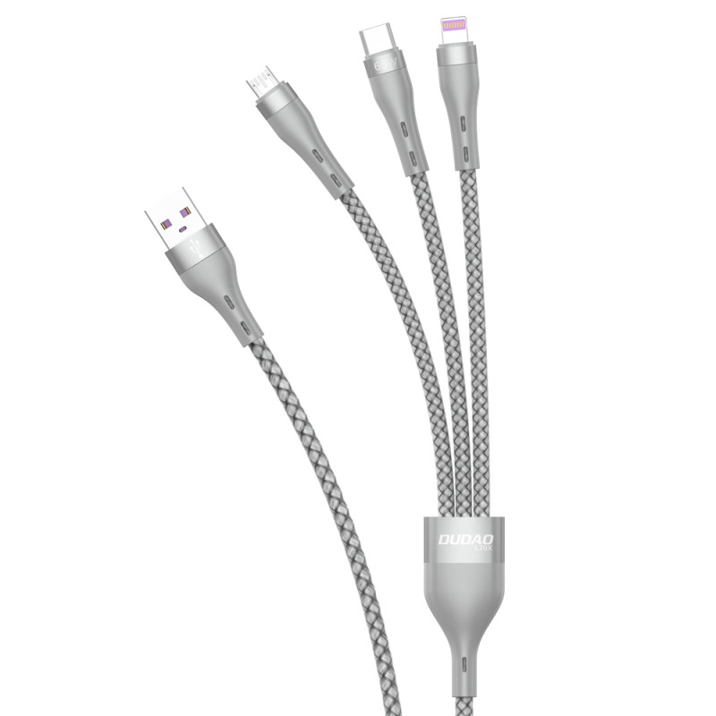 Dudao 3in1 kabelis USB – Lightning / microUSB/ USB Type C 65W 1,2m pilkas (L20X)