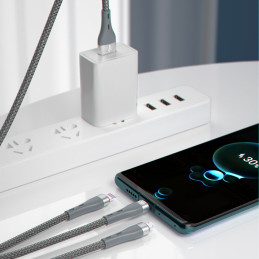 Dudao 3in1 kabelis USB – Lightning / microUSB/ USB Type C 65W 1,2m pilkas (L20X)