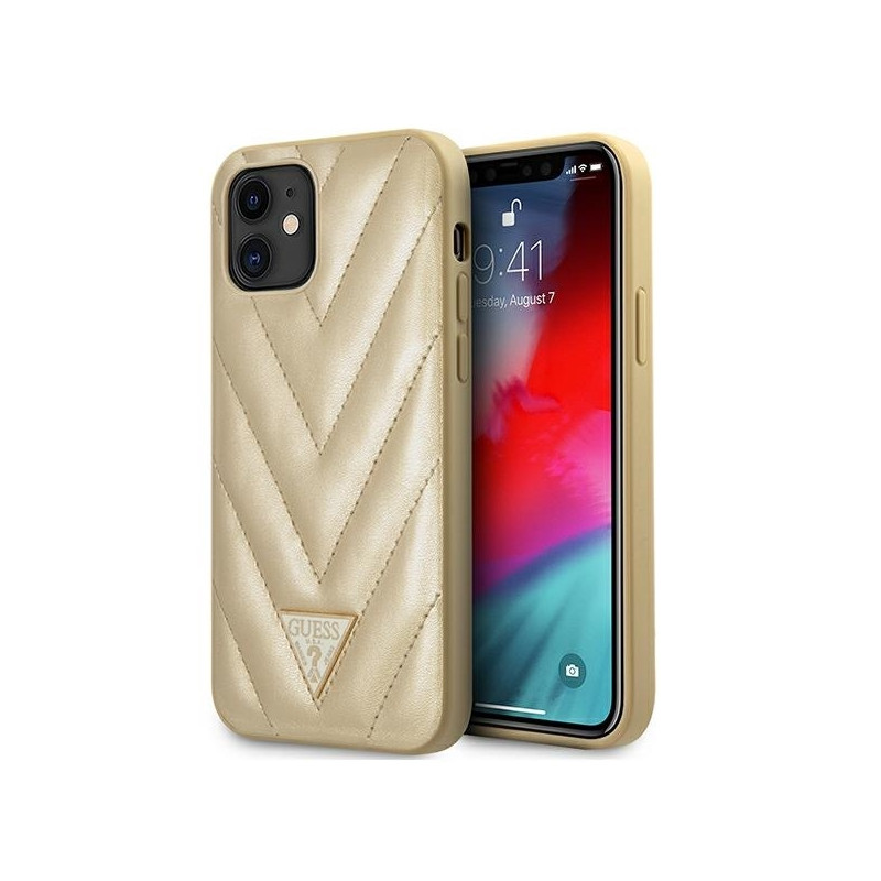 Guess V-Quilted Collection dėklas iPhone 12 mini - auksinis