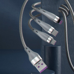 Dudao 3in1 kabelis USB – Lightning / microUSB/ USB Type C 65W 1,2m pilkas (L20X)