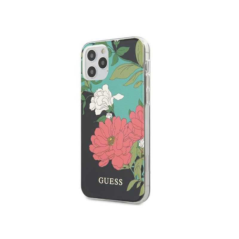 Guess N.1 Flower Collection dėklas, skirtas iPhone 12 / iPhone 12 Pro - juodas