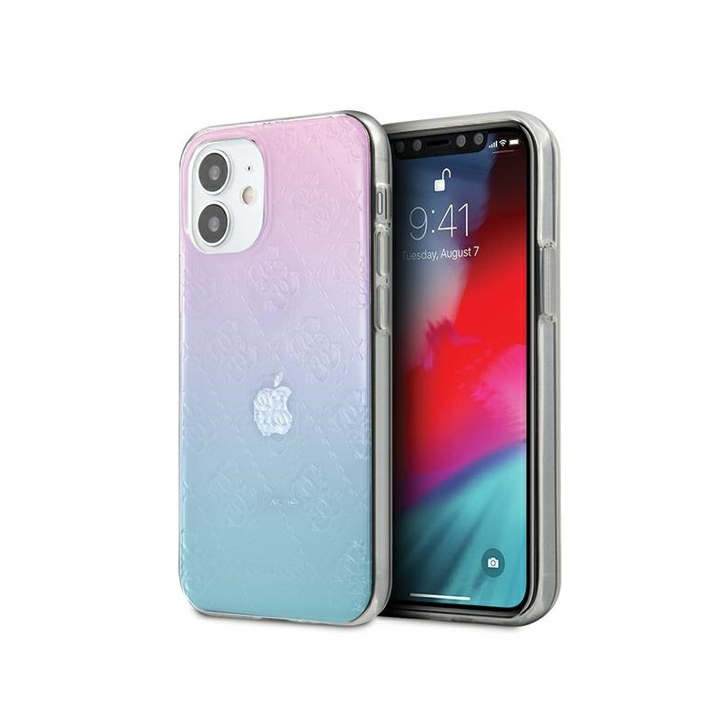 Guess 4G 3D Pattern Collection dėklas iPhone 12 mini - mėlynos ir rožinės spalvos