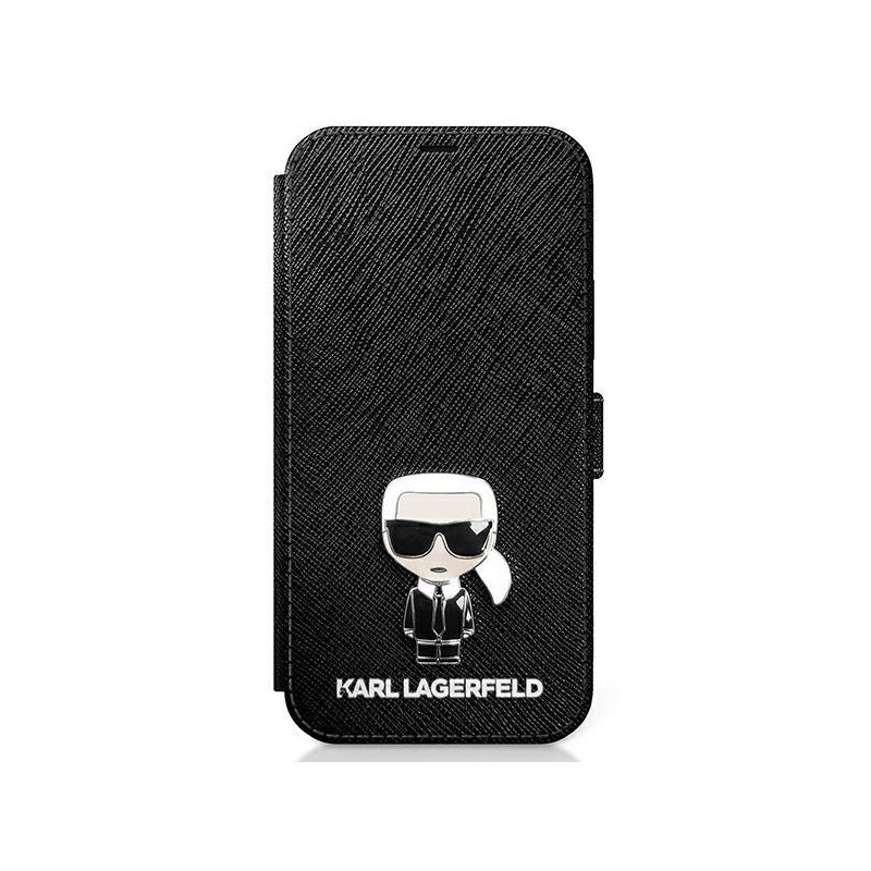 Karl Lagerfeld Saffiano Ikonik Metalinis dėklas iPhone 12 mini - juodas