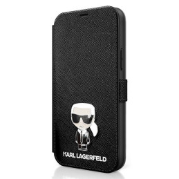 Karl Lagerfeld Saffiano Ikonik Metalinis dėklas iPhone 12 mini - juodas