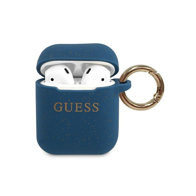 Guess Silicone Glitter dėklas, skirtas AirPods 1/ 2 – mėlynas