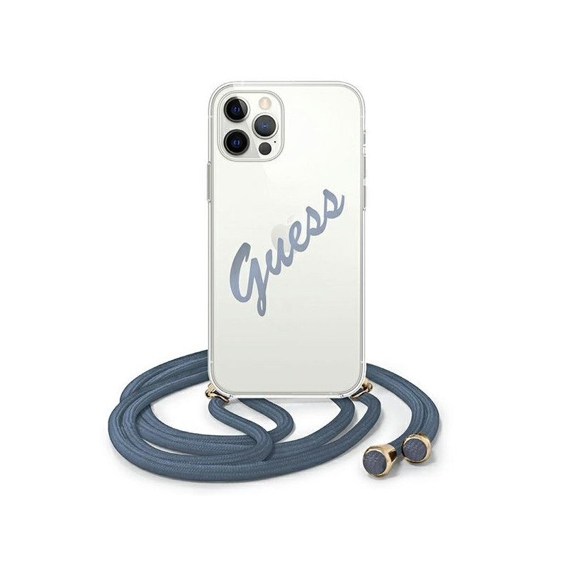 Guess Script Vintage dėklas, skirtas iPhone 12 Pro Max - mėlynas