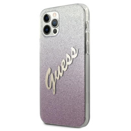 Guess Glitter Gradient Script dėklas, skirtas iPhone 12 Pro Max - rožinis
