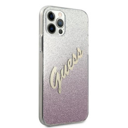 Guess Glitter Gradient Script dėklas, skirtas iPhone 12 Pro Max - rožinis