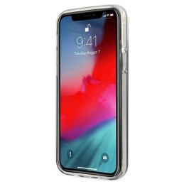Guess Glitter Gradient Script dėklas, skirtas iPhone 12 / iPhone 12 Pro - juodas