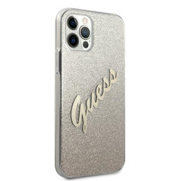 Guess Glitter Gradient Script dėklas, skirtas iPhone 12 / iPhone 12 Pro - auksinis