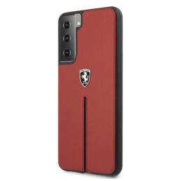Ferrari Off Track Leather Nylon Stripe dėklas, skirtas Samsung Galaxy S21 - raudonas