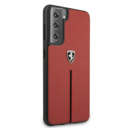 Ferrari Off Track Leather Nylon Stripe dėklas, skirtas Samsung Galaxy S21 - raudonas