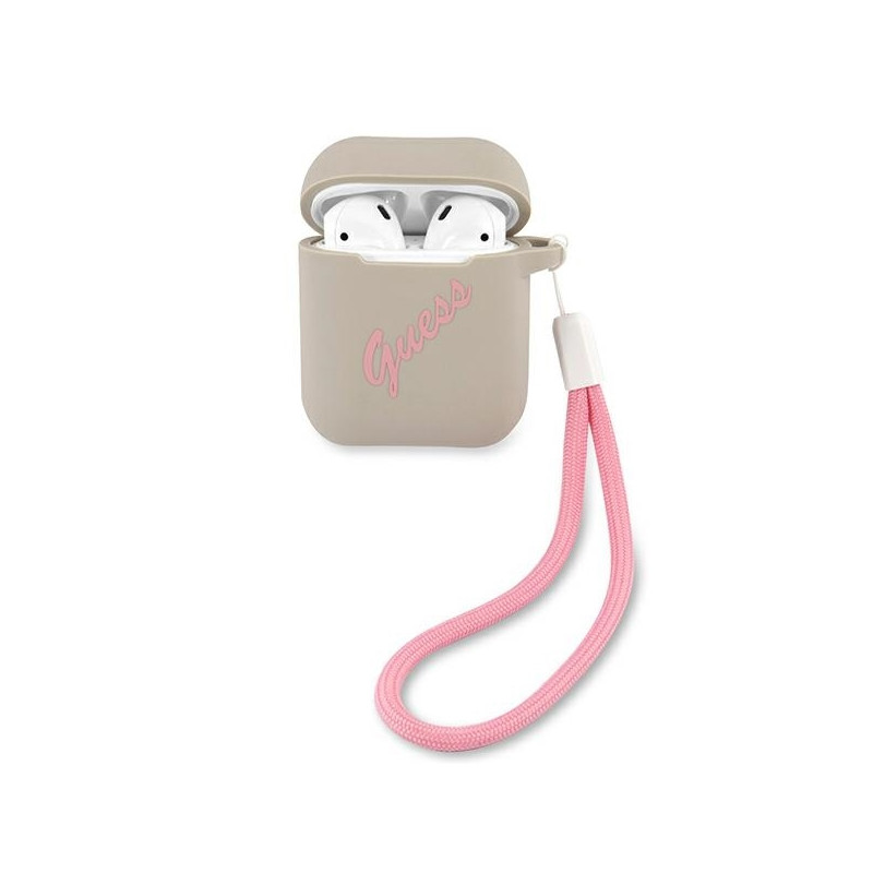 Guess Silicone Vintage dėklas, skirtas AirPods 1/ 2 – pilka ir rožinė