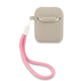 Guess Silicone Vintage dėklas, skirtas AirPods 1/ 2 – pilka ir rožinė