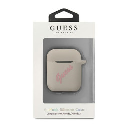 Guess Silicone Vintage dėklas, skirtas AirPods 1/ 2 – pilka ir rožinė