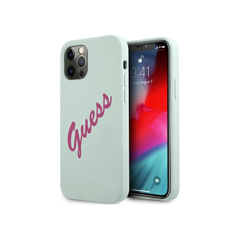 Guess Silicone Vintage dėklas, skirtas iPhone 12 Pro Max - mėlynos ir rožinės spalvos