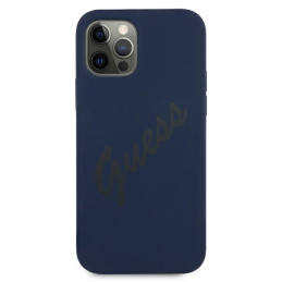 Guess Script Vintage dėklas, skirtas iPhone 12 Pro Max - mėlynas