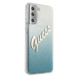 Guess Glitter Gradient Script dėklas, skirtas Samsung Galaxy S21+ - mėlynas