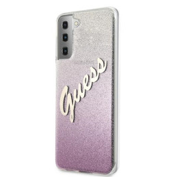 Guess Glitter Gradient Script dėklas, skirtas Samsung Galaxy S21+ - rožinis