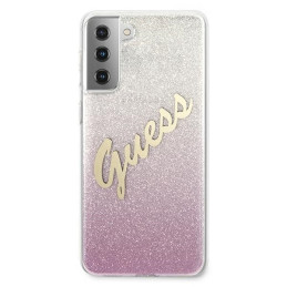 Guess Glitter Gradient Script dėklas, skirtas Samsung Galaxy S21+ - rožinis