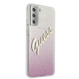 Guess Glitter Gradient Script dėklas, skirtas Samsung Galaxy S21+ - rožinis