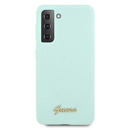 Guess Silicone Script Metal Logo dėklas, skirtas Samsung Galaxy S21+ - mėlynas