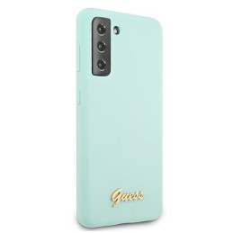 Guess Silicone Script Metal Logo dėklas, skirtas Samsung Galaxy S21+ - mėlynas