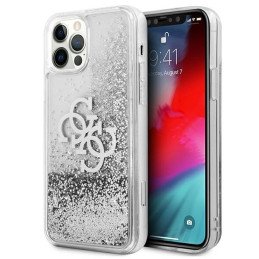 Guess 4G Big Liquid Glitter dėklas iPhone 12 Pro Max - sidabrinis