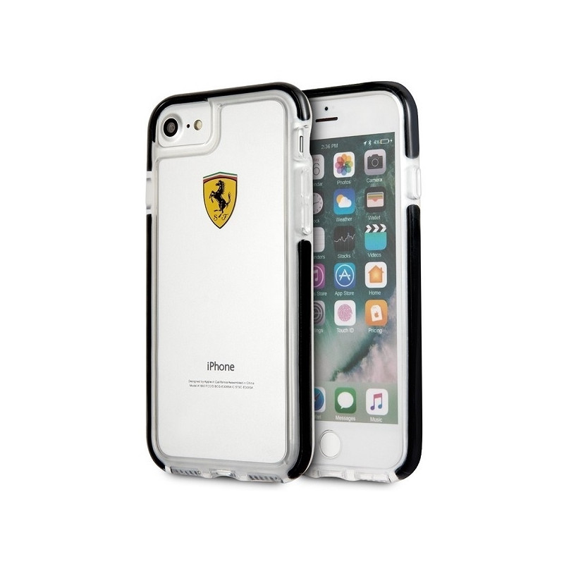 Ferrari smūgiams atsparus dėklas iPhone 7 / 8 / SE 2020 / SE 2022 - skaidrus ir juodas