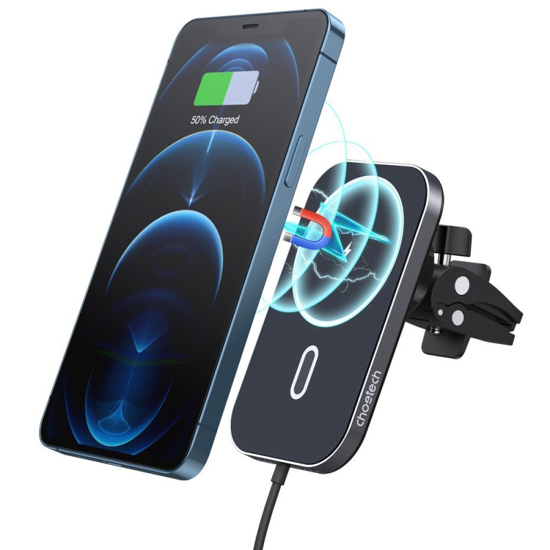 „Choetech“ magnetinis automobilio laikiklis „Qi“ indukcinis įkroviklis 15 W (suderinamas su „MagSafe“) juodas (T200-F)