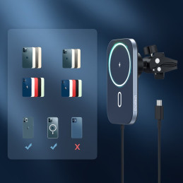 „Choetech“ magnetinis automobilio laikiklis „Qi“ indukcinis įkroviklis 15 W (suderinamas su „MagSafe“) juodas (T200-F)