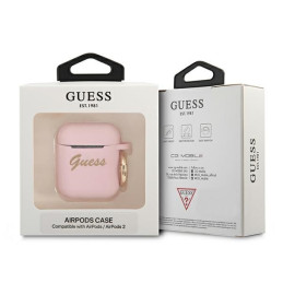 Guess Silicone Vintage Script dėklas, skirtas AirPods 1/ 2 – rožinis
