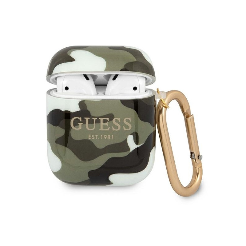 Guess Camo Collection dėklas, skirtas AirPods 1/ 2 – žalias