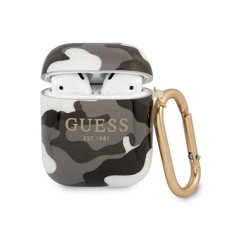 Guess Camo Collection dėklas, skirtas AirPods 1/ 2 – juodas